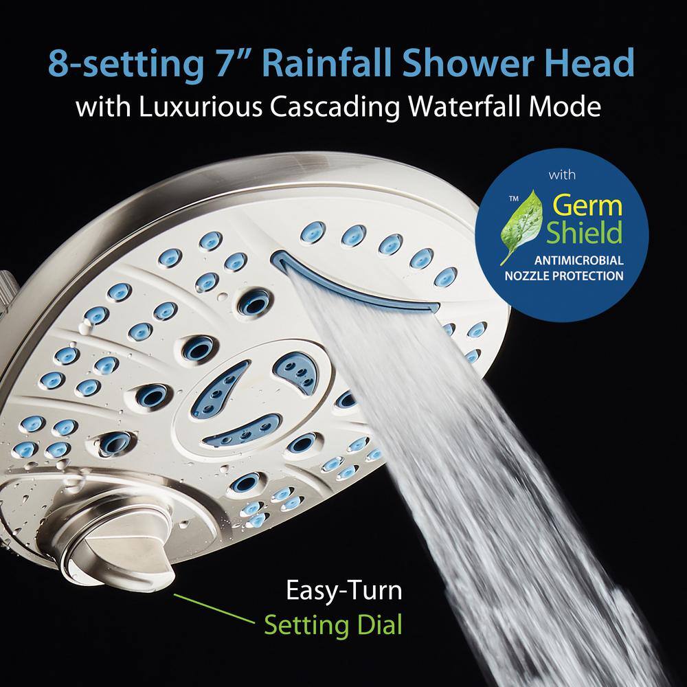 AQUACARE 80-Spray Patterns 2.5 GPM 7 in. Wall Mount Dual Shower Heads and Handheld Shower Head Antimicrobial in Satin Nickel 43266