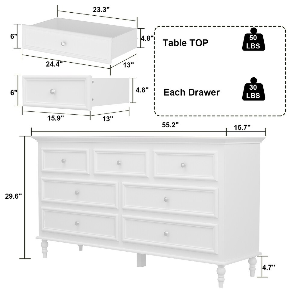 7 Drawer Double Dresser Chest Dresser Sideboard Lacquer For Bedroom