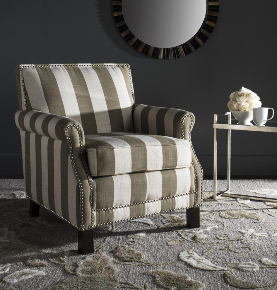 Jennifer Club Chair With Awning Stripes Silver Nail Heads Olive/White   Transitional   Armchairs And Accent Chairs   by Rustic Home Furniture Deco  Houzz