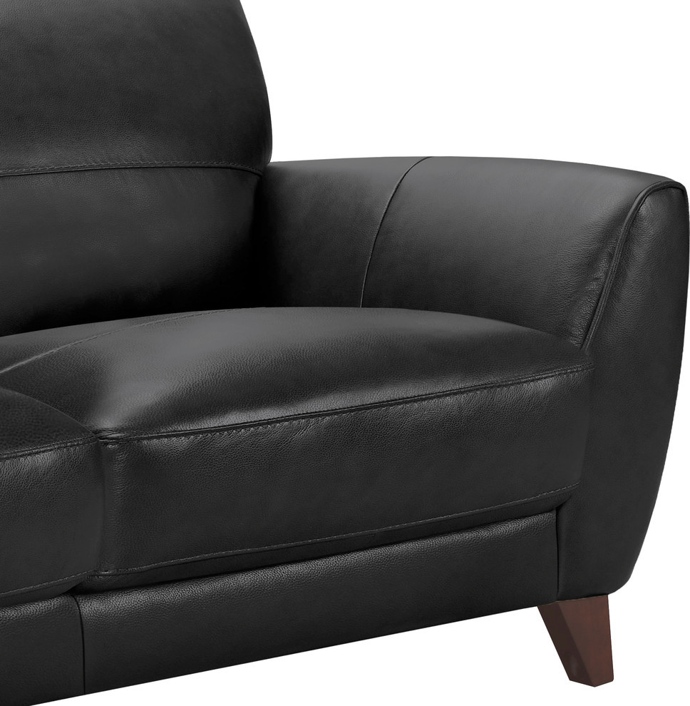 Jedd Contemporary Sofa  Genuine Black Leather With Brown Wood Legs   Midcentury   Sofas   by Homesquare  Houzz