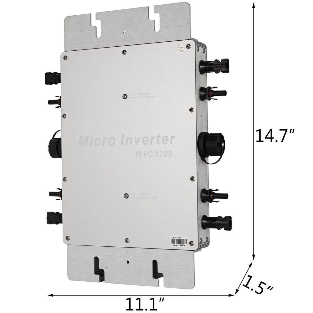 VEVOR Solar Grid Tie Inverter 1200-Watt Micro Power Converter DC 54-Volt to AC110-Volt MPPT Waterproof for Household Appliance NBQ1.2KW-110VWXBWV0