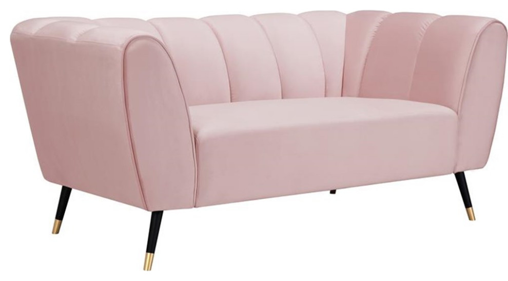 Pemberly Row Contemporary Velvet and Metal Loveseat in Soft Pink   Midcentury   Loveseats   by Homesquare  Houzz