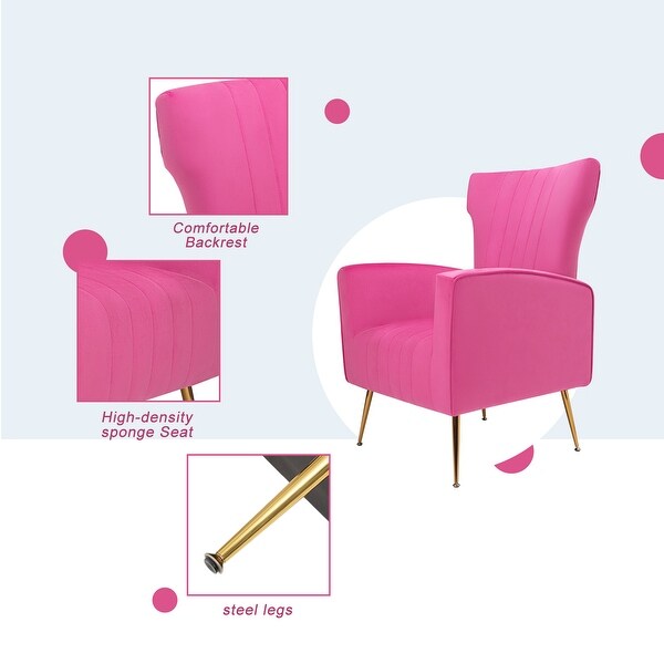 Velvet Pink Accent Chair， Wingback Arm Chair with Gold Legs