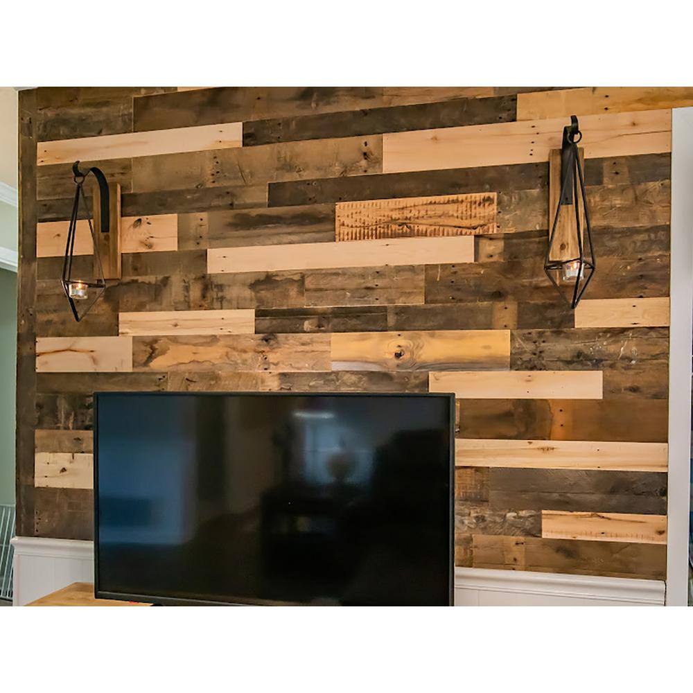 BARNLINE 12 in. x 32 in. Multi-Width Multi-Color Kiln Dried Antique 100% Reclaimed Wood Kit Planks(10 sq. ft.) 510689