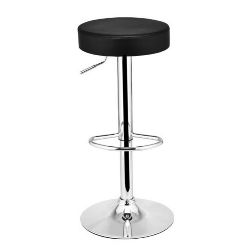 Set Of 2 Round Leather Seat Chrome Leg Adjustable Hydraulic Swivel Bar Stool-white