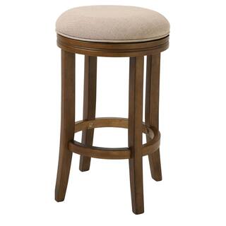 New Ridge Home Goods Victoria Backless Wood 25 in. Counter-Height Swivel Bar Stool with CreamGrey Seat One Stool NH104852-FCS-HS