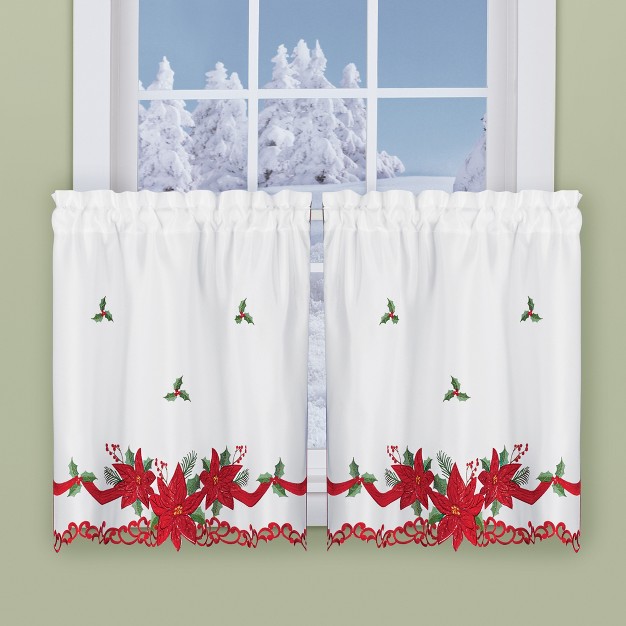 Collections Etc Poinsettia Ribbon Curtains