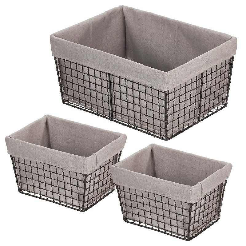 mDesign Metal Household Storage Basket with Fabric Liner - Set of 3