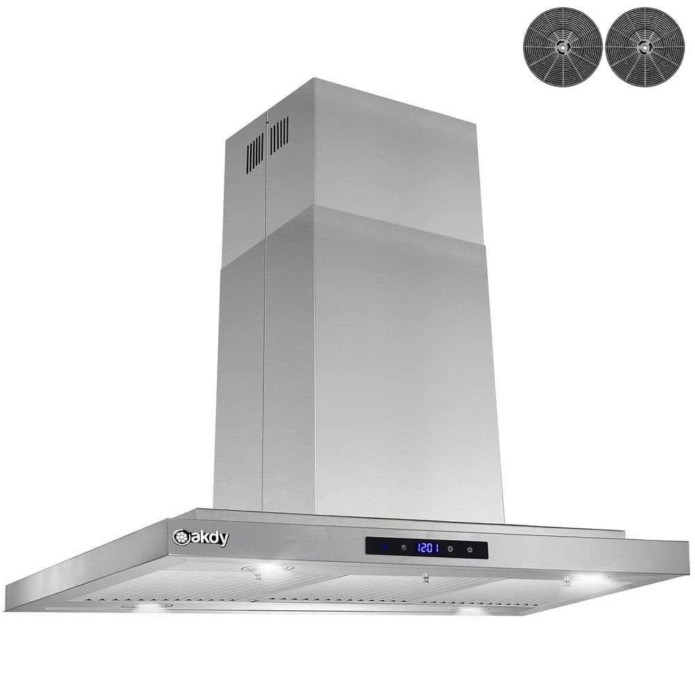 AKDY 36 in 350 CFM Convertible Island Mount Range Hood with LED Lights in Stainless Steel Touch Control and Carbon Filters