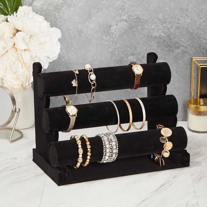 Black Velvet Jewelry Display Stand， 3 Tier Holder for Bracelets and Bangles