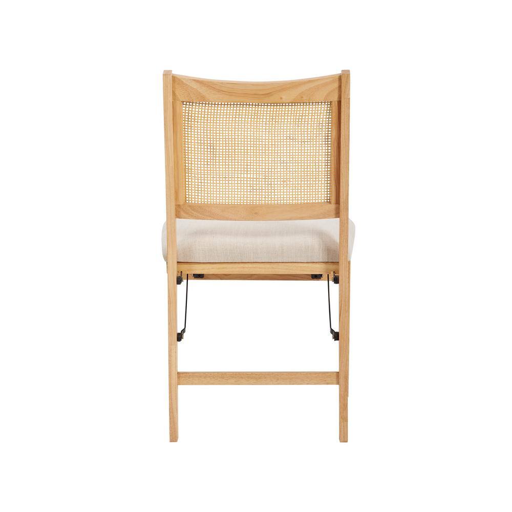 Powell Company Tara Natural Cane Back Folding Chair with Linen Fabric Seat HD1547DC20B