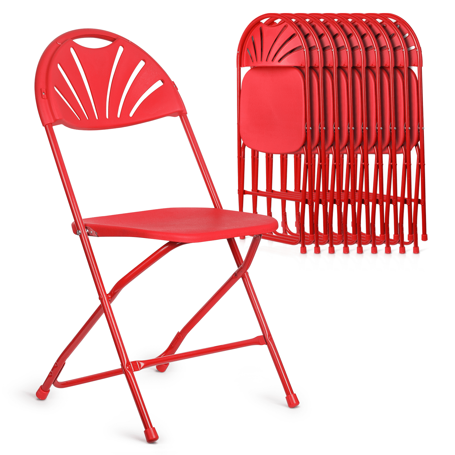 MoNiBloom Folding Plastic Chair, 10 Pack Portable Stackable Commercial Seat with Fan Back, for Wedding Camping, Red