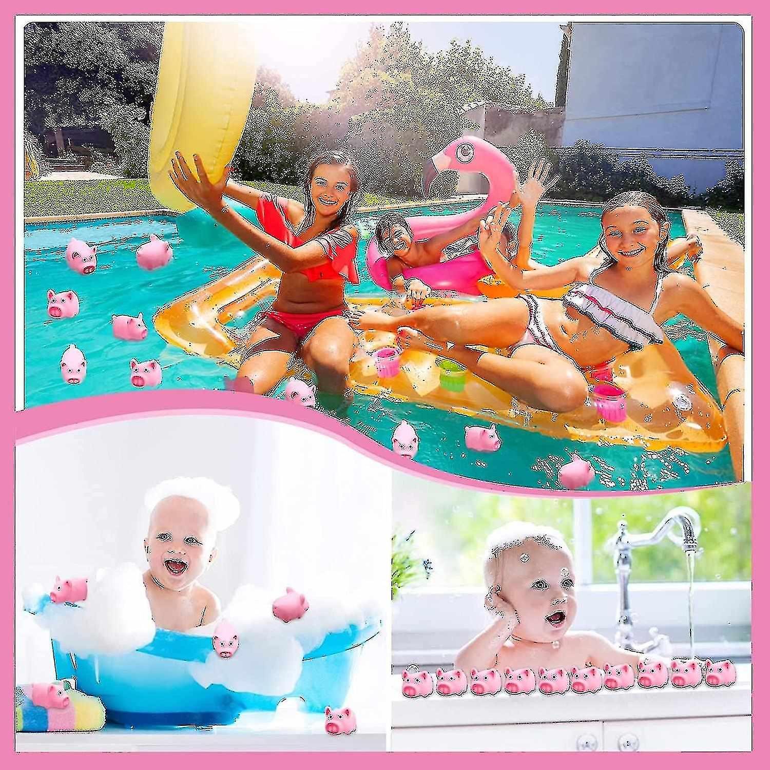 50 Pcs Rubber Pig Bath Toy Bulk Mini Pig Toys Pink Piggy Bathtub Toys Float Squeak Toys For Baby Sho