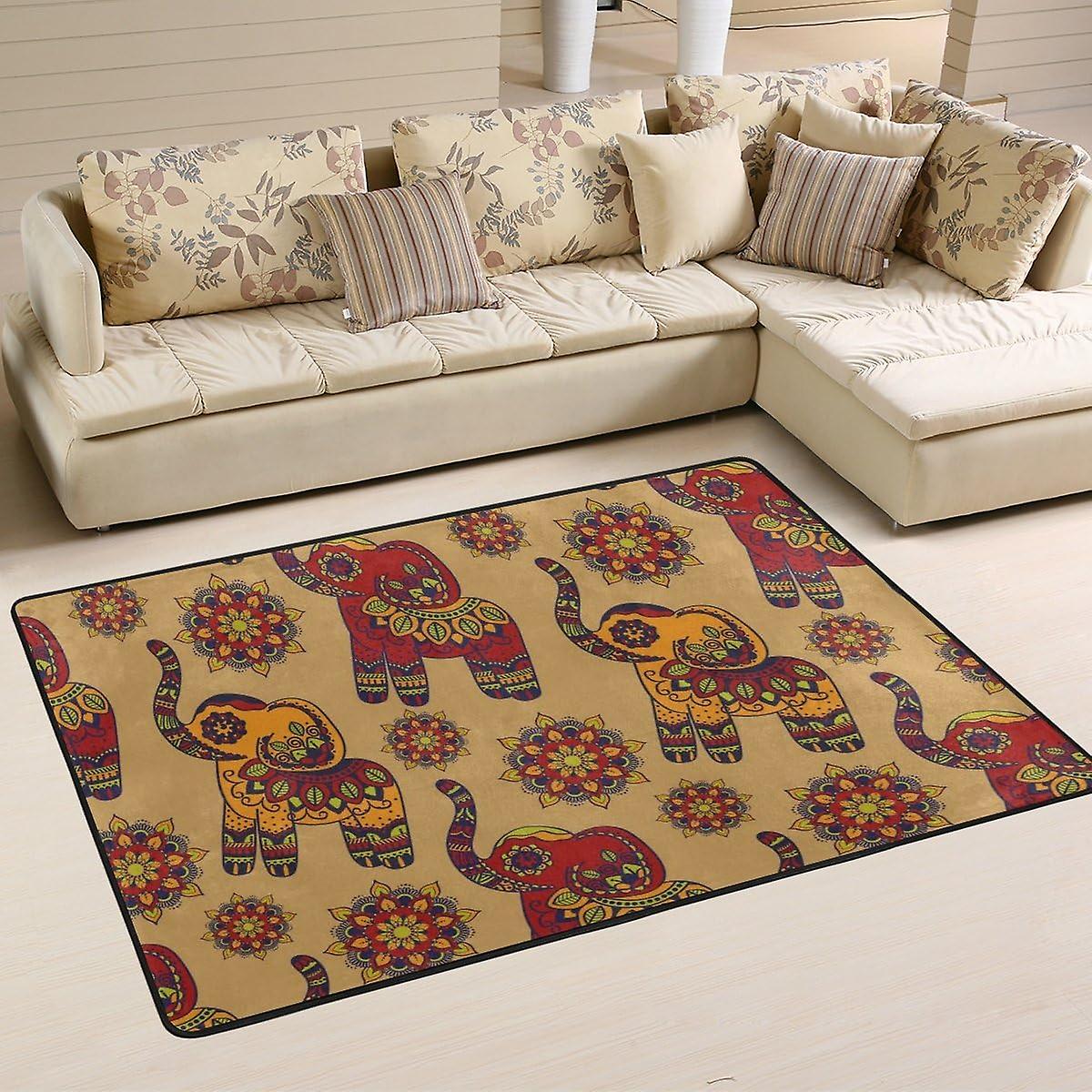 Colourlife Lightweight Carpet Mats Area Soft Rugs Floor Mat Doormat Decoration For Rooms Entrance 36 X 24 Inches Ethnic Elephants