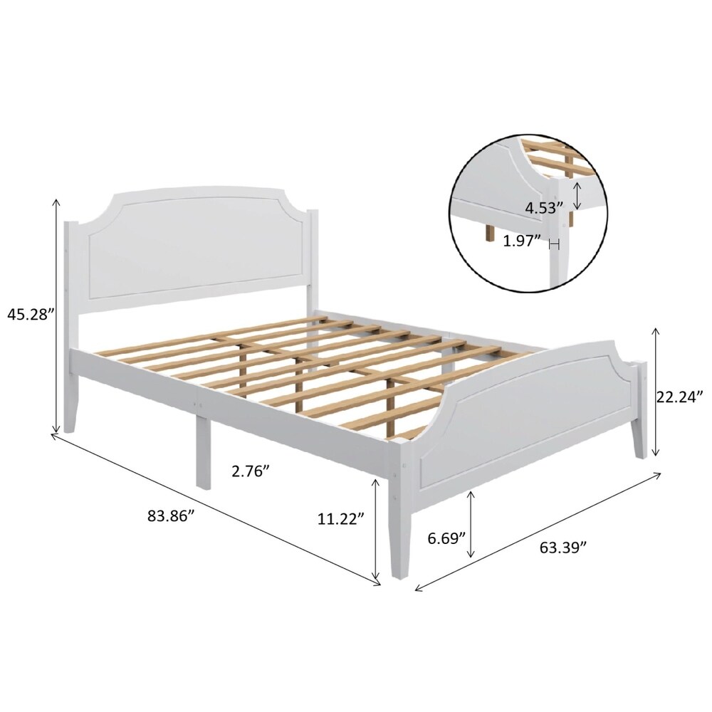 Roman Style Solid Wooden Bed Frame: White Finish  No Box Spring Required