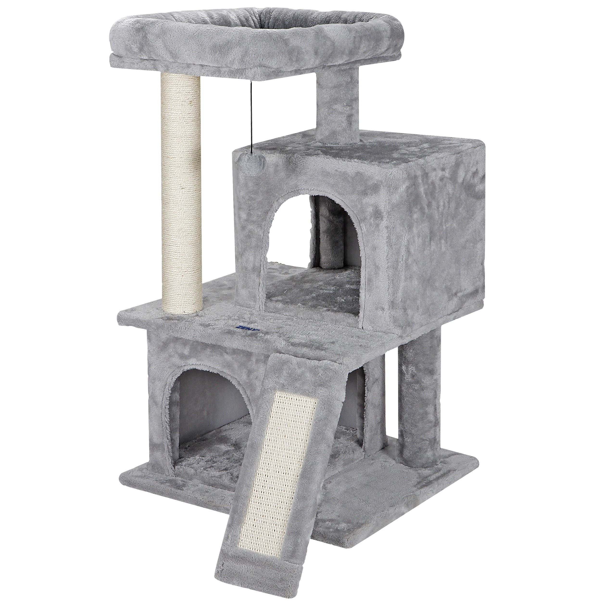 ZENY 34-in Cat Tree and Condo Scratching Post Tower Play House， Gray