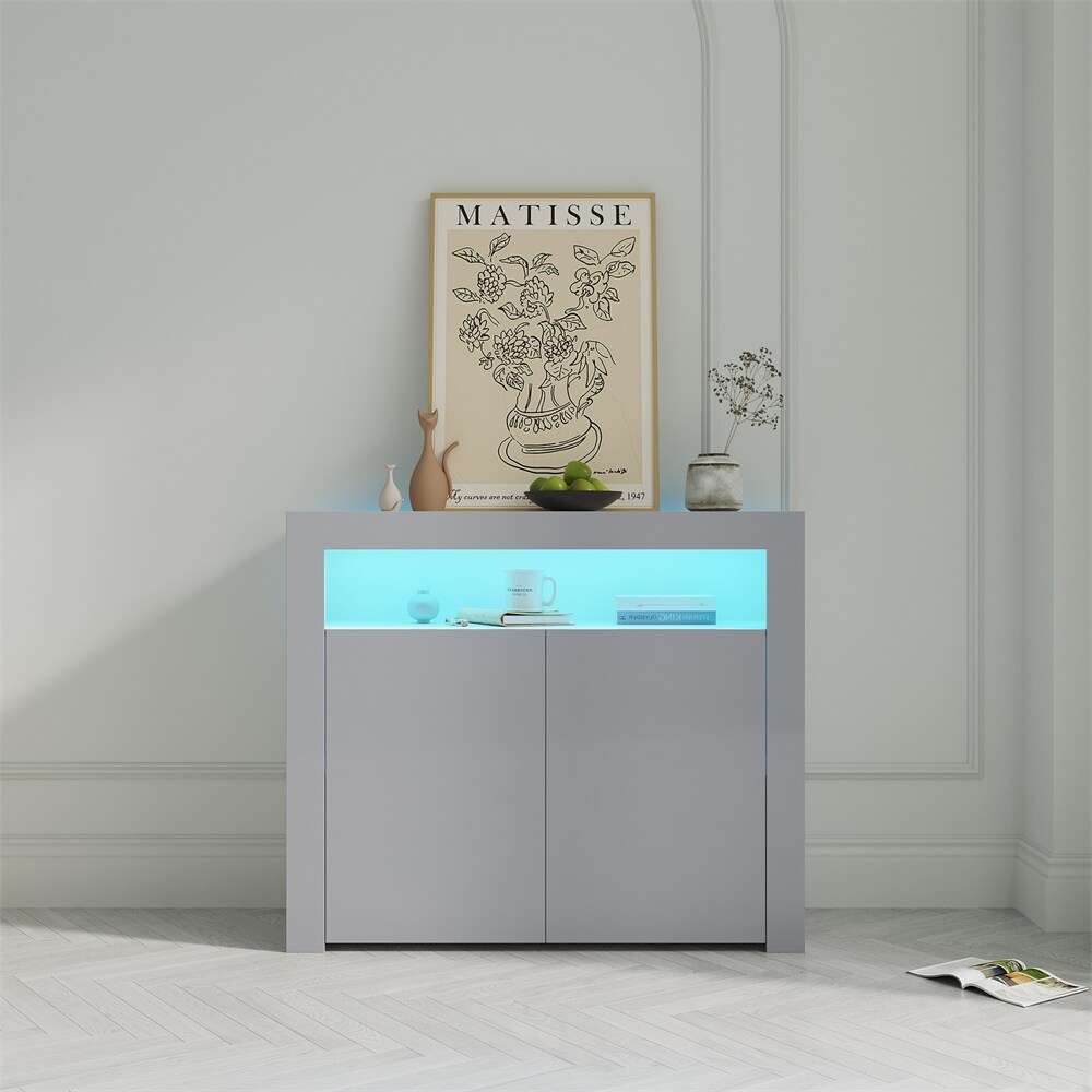 Modern Sideboard Storage Cabinet with LED Light and 2 Doors