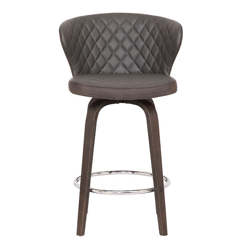 Leatherette Curved Back Swivel Barstool with Angled Legs， Brown