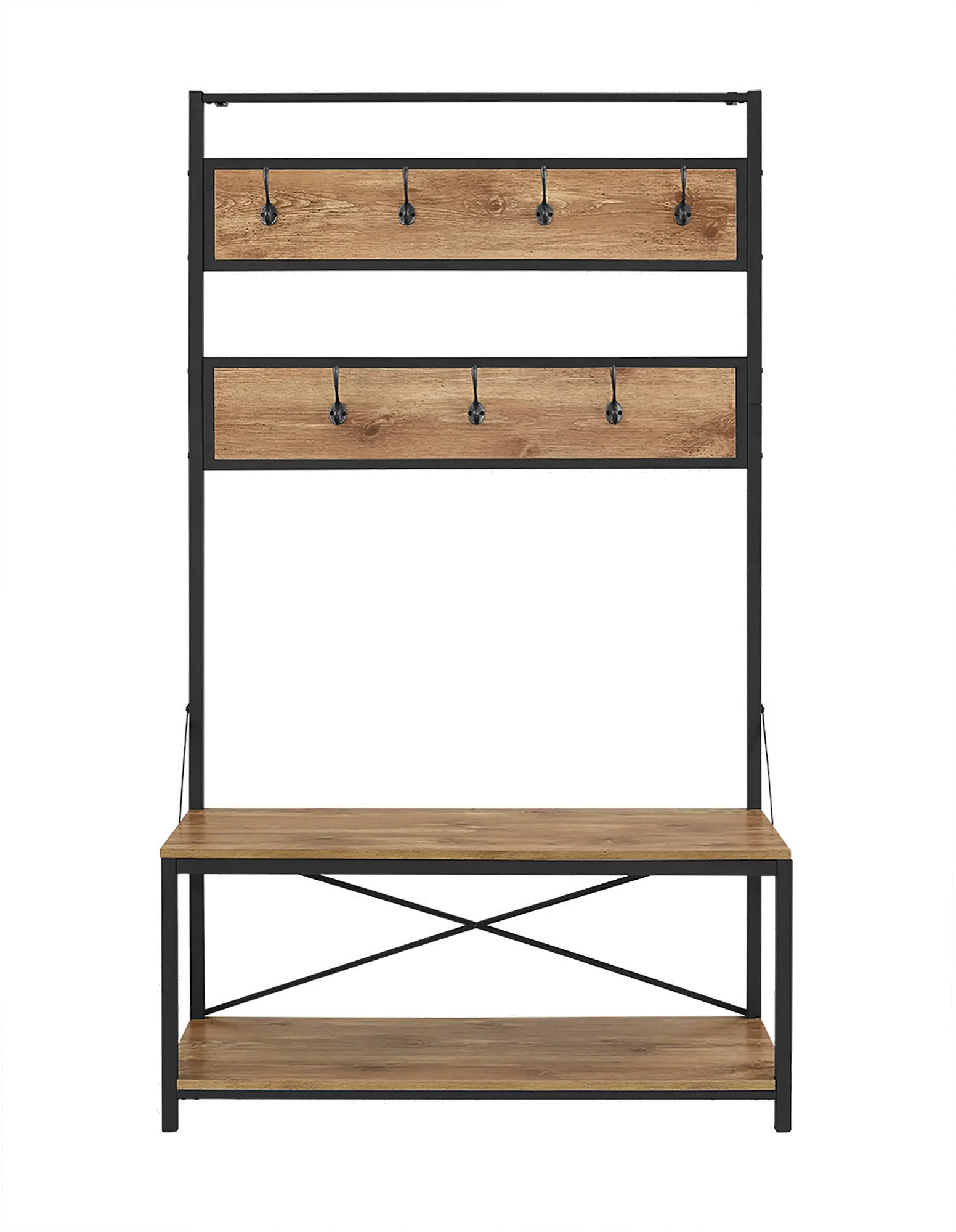 72 Inch Industrial Metal and Barnwood Hall Tree - Walker Edison