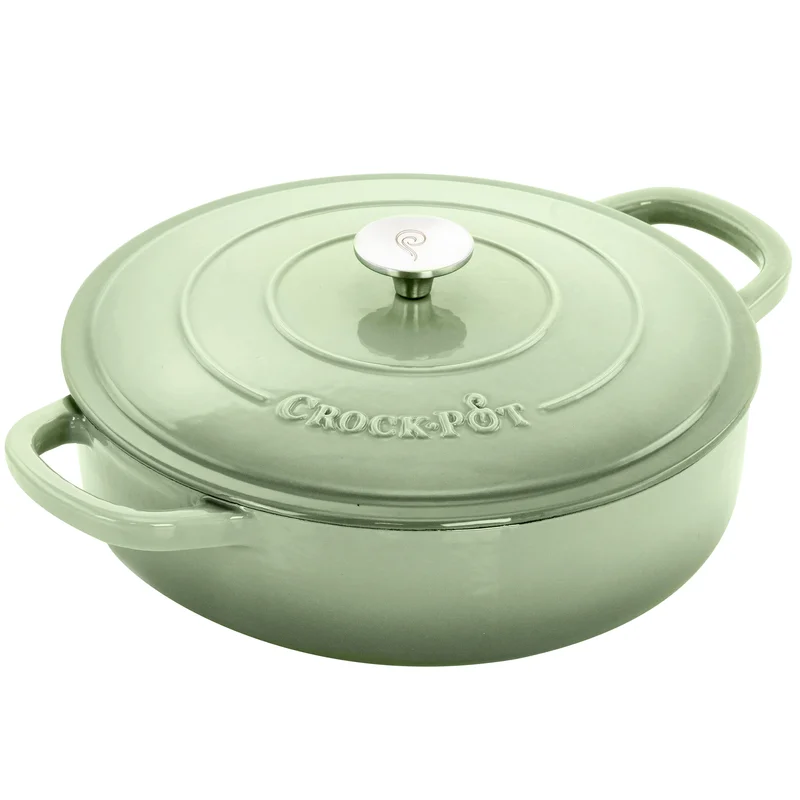 Crock-Pot Artisan 5 Qt. Round Pistachio Green Enameled Cast Iron Braiser Pan with Self Basting Lid