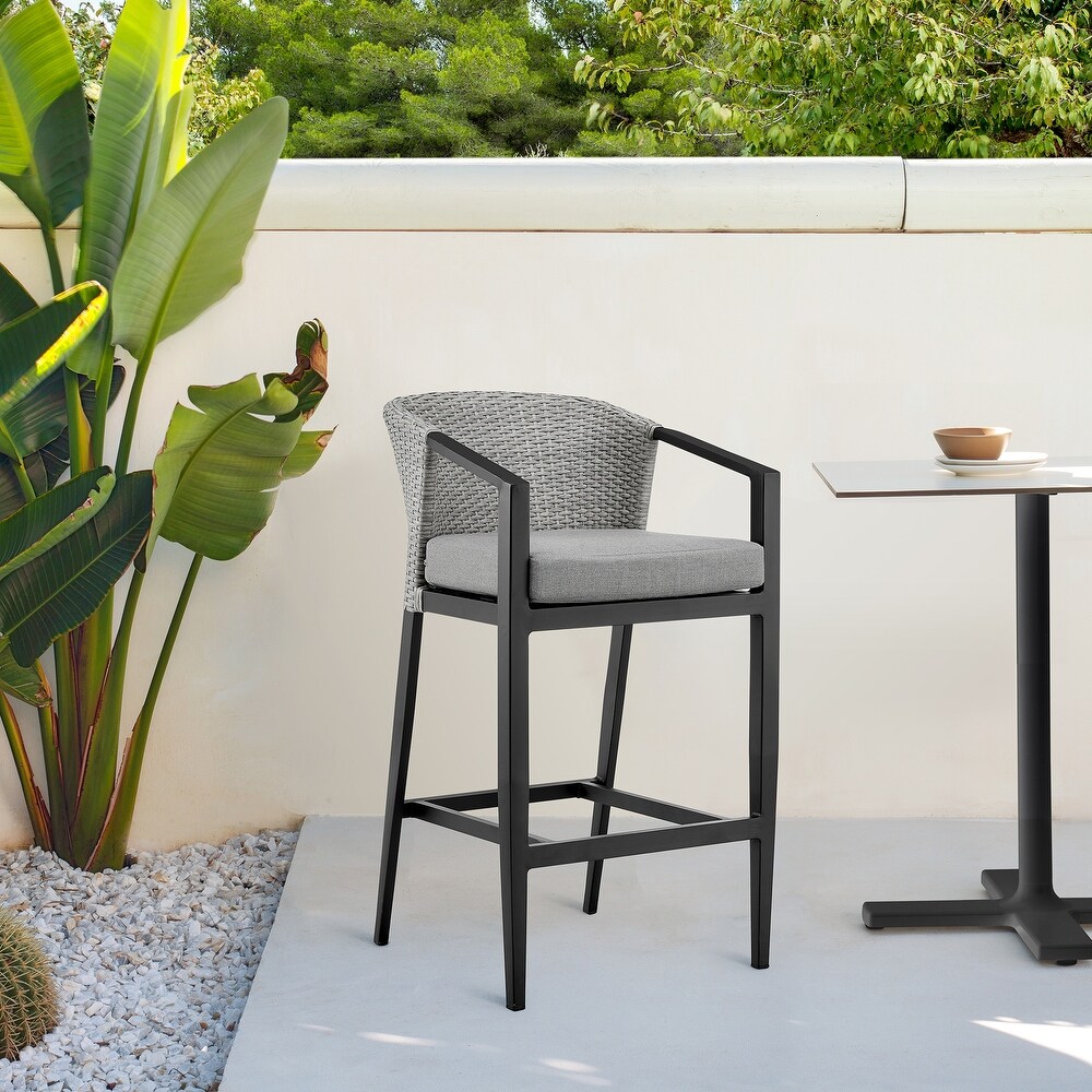 Aileen Grey Wicker and Black Aluminum Outdoor 5 Piece Bar Table Dining Set