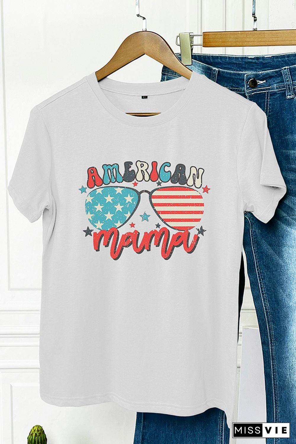 US Flag American Mama Graphic Tee Wholesale