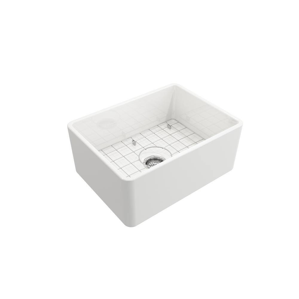 Glacier Bay Farmhouse Apron-Front Fireclay 24 in. Single Bowl Kitchen Sink in White with Bottom Grid 3ABRB-37-001