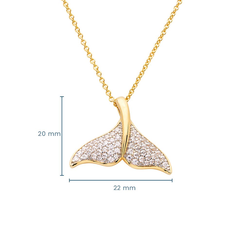 Ocean  Whale Tail Necklace with Cubic Zirconias - 14K Gold Vermeil