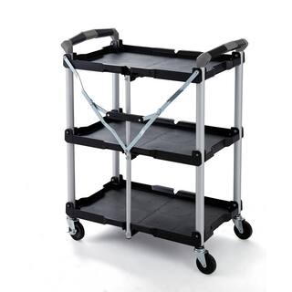 PACK-N-ROLL 3-Shelf Collapsible 4-Wheeled Resin Multi-Purpose Utility Cart in BlackGray 410-007