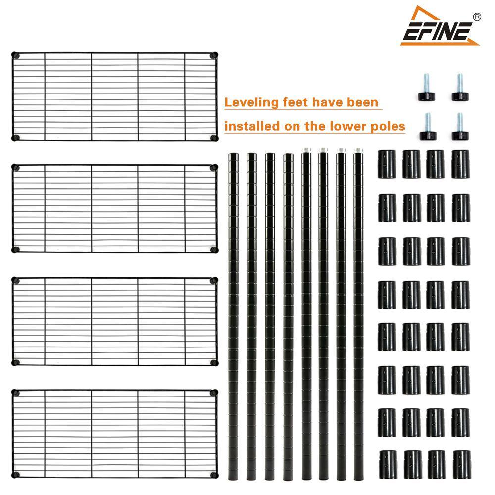 EFINE Black 4-Tier Carbon Steel Wire Garage Storage Shelving Unit NSF Certified (2-Pack) (35.5 in. W x 54 in. H x 15.8 in. D) RL500-4X2