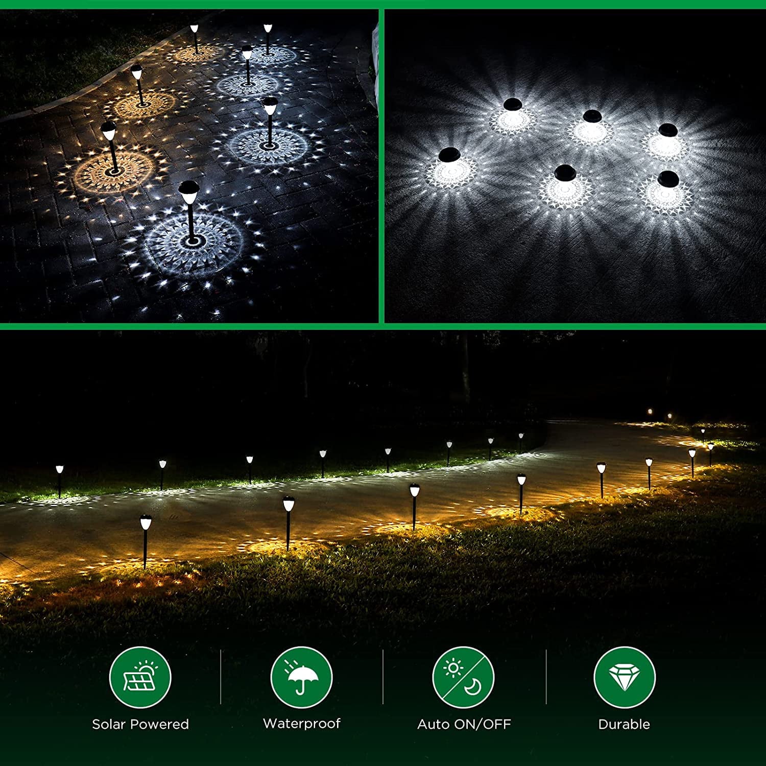 Luosen Super Bright Solar Lights Outdoor Waterproof 8 Pack， Up to 12 Hrs Solar Powered Outdoor Pathway Garden Lights Auto On/Off， LED Landscape Lighting Decorative for Walkway Patio Yard