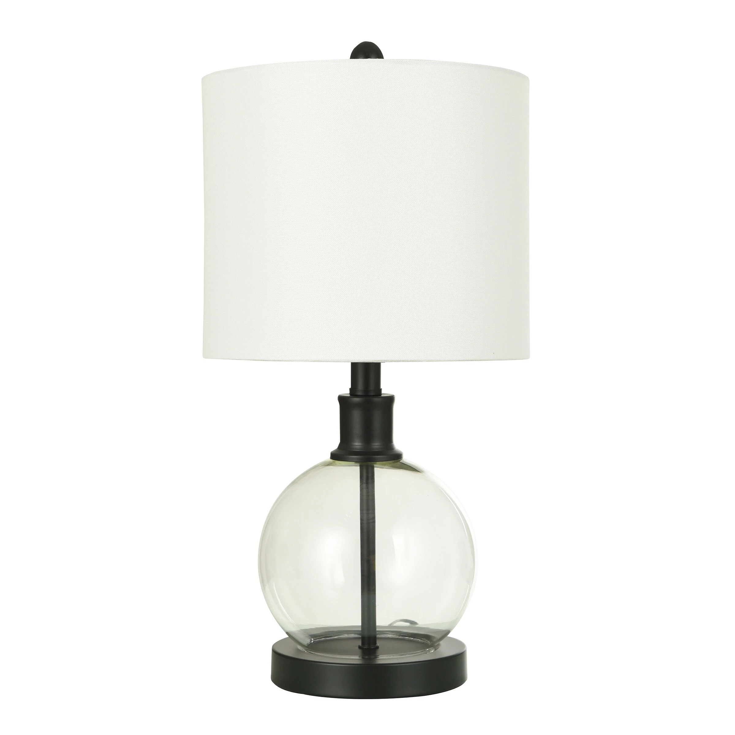 Glass Table Lamp - Black Finish with Off White Linen Shade