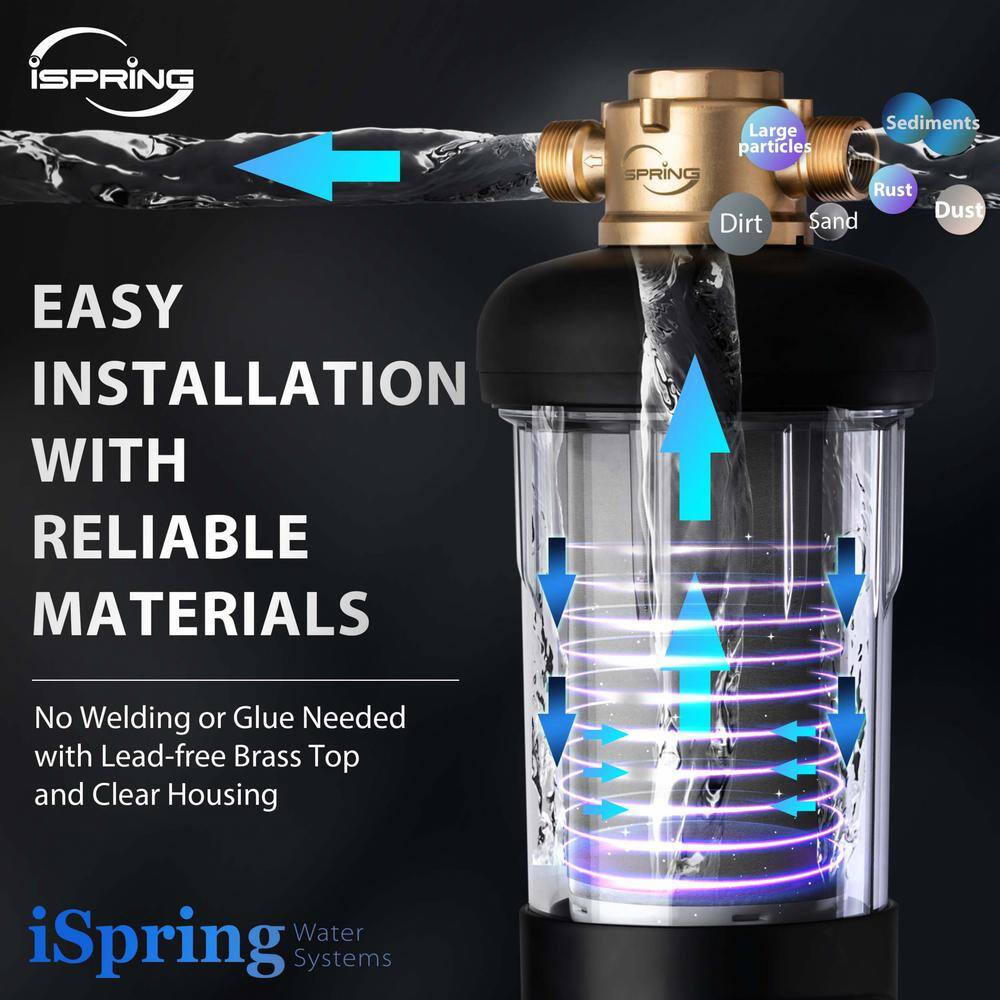 ISPRING WSP500J Reusable Whole House Spin-Down Sediment Water Filter Jumbo Size Large Capacity Flushable Prefilter Filtration WSP500J