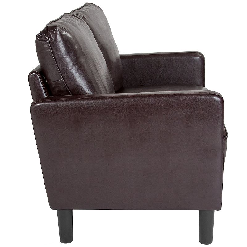 Emma and Oliver Living Room Loveseat Couch with Straight Arms in Brown LeatherSoft