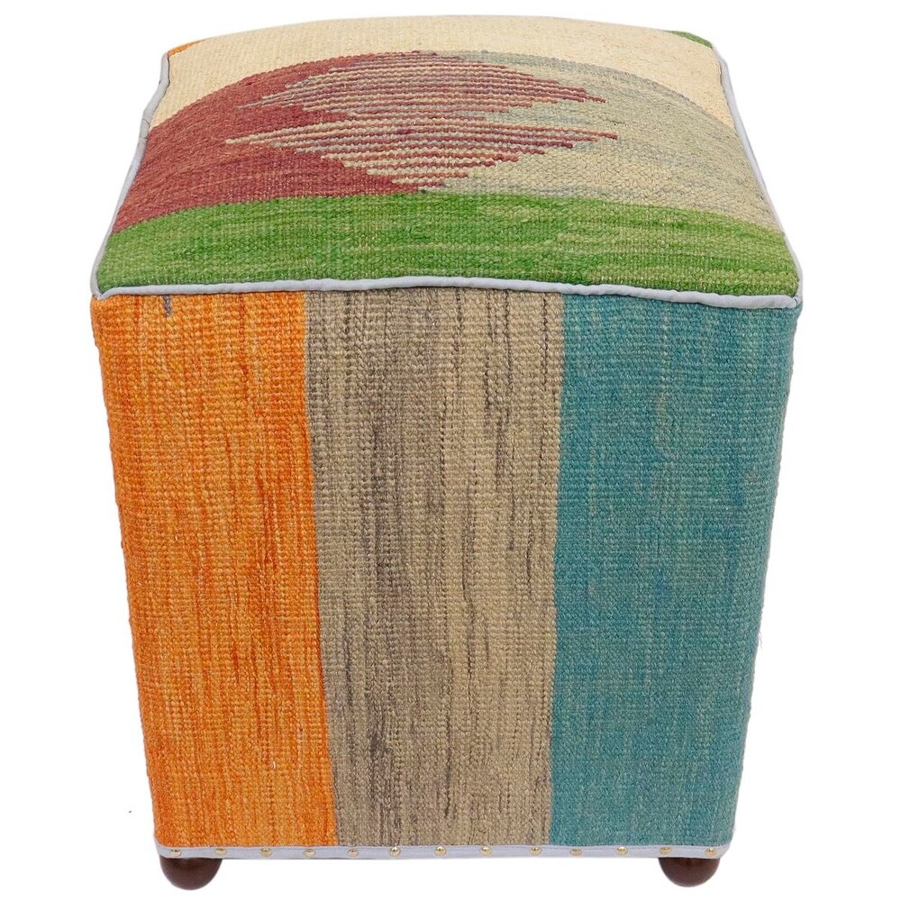 Boho Chic Catalano Handmade Kilim Upholstered Ottoman