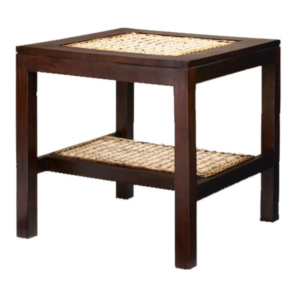 Chic Teak Java Mahogany Side Table with Banana Leaf Inlays