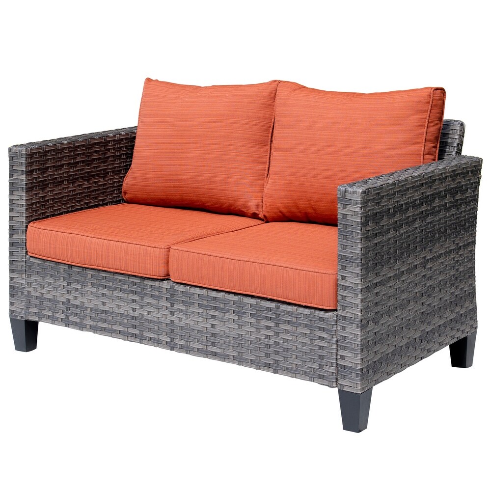 OVIOS Outdoor High back Grey Wicker Loveseat