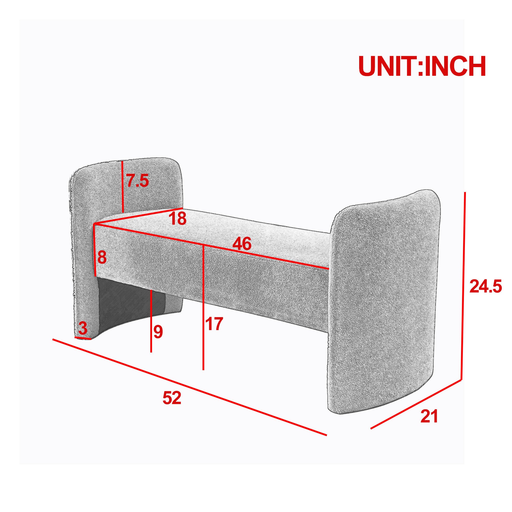 LANTRO JS 52 Bench for Bedroom End of Bed Modern Contemporary Design Ottoman Couch Long Bench Window Sitting Fireplace Bench, Velvet