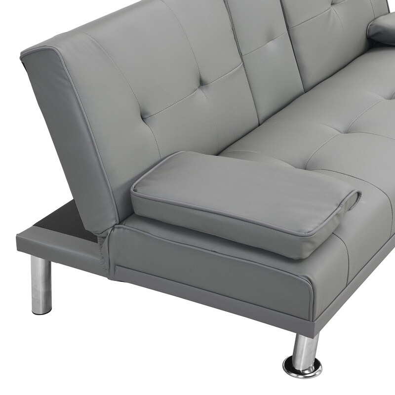 2 Holders Convertible Sectional Sofa Sleeper  Grey Couch Bed