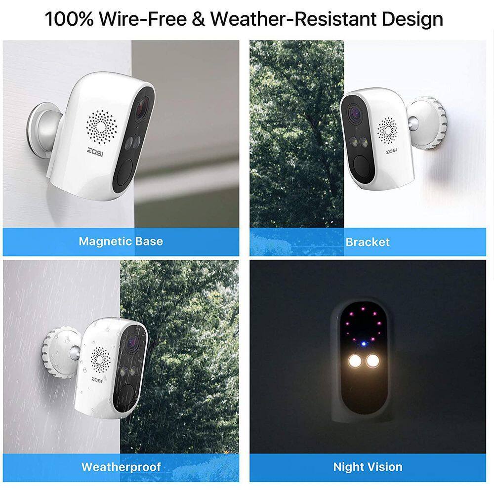 ZOSI 1080P Wireless Smart Outdoor Home Security Camera PIR Detection 2-Way Audio IPC-6962M-W-S*4