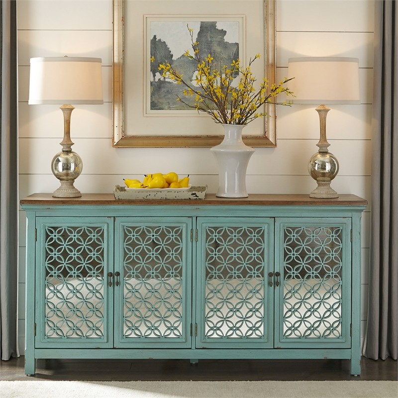 Kensington Blue 4 Door Accent Cabinet   Contemporary   Accent Chests And Cabinets   by Massiano  Houzz