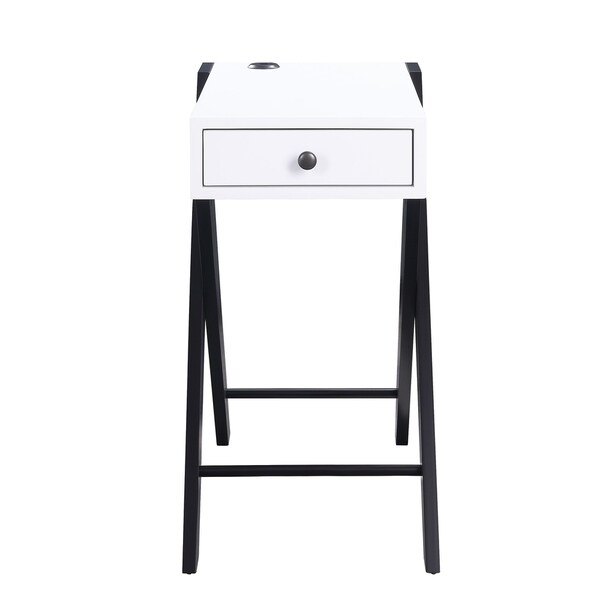 Wooden Frame Side Table with X Shaped Legs and 1 Drawer， White and Black