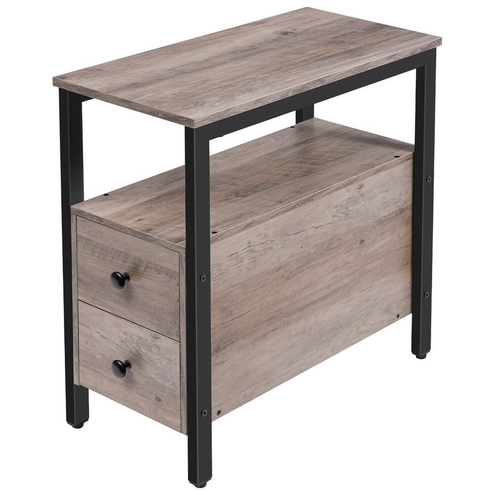 Chairside Table with Drawer and Open Storage Shelf  Narrow Nightstand for Small Spaces  Stable and Sturdy Construction