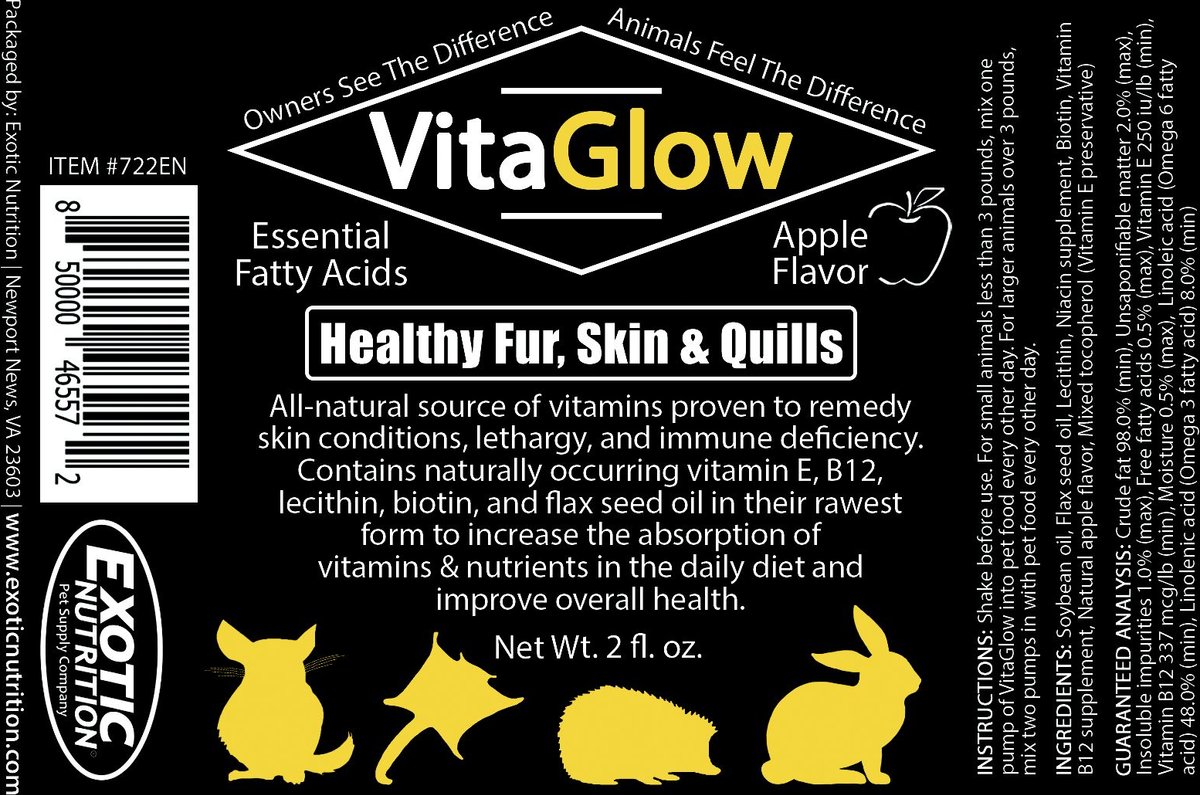 Exotic Nutrition VitaGlow Small Pet Supplement， 2-oz bottle