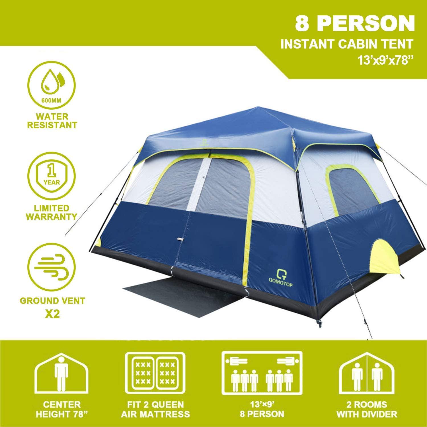 QOMOTOP 8 Person Camping Instant Tent 60 Seconds Set up Waterproof Tent Blue  Crowdfused