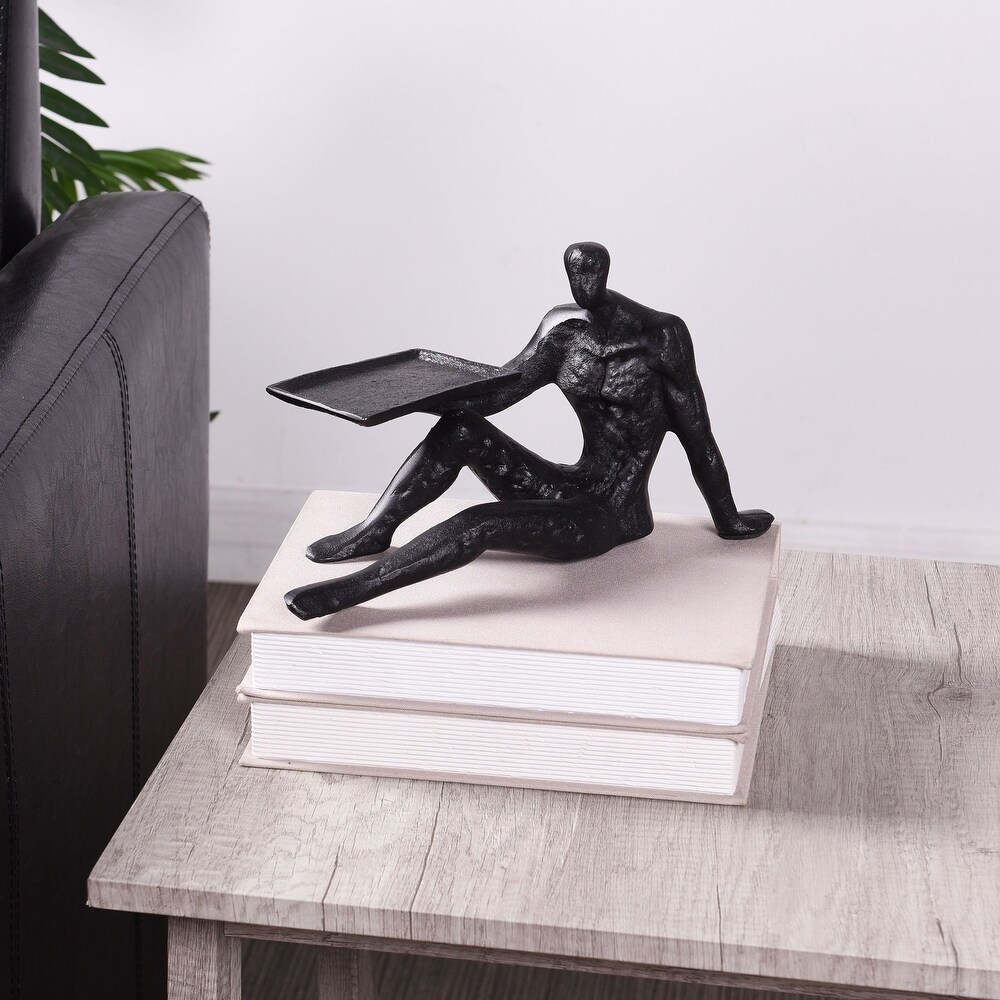 Dann Foley   Figural Sculpture with Tray   Black Cast Aluminum