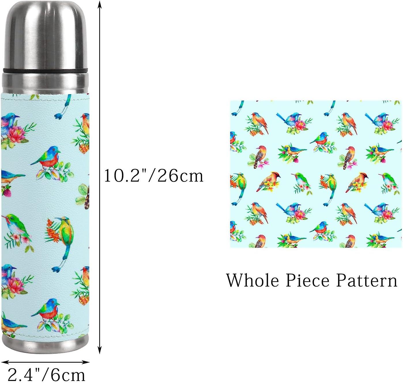 Insulated Mug Stainless Steel Water Bottle Watercolor Birds On Flowers Vacuum Cup Travel Mug For School Office