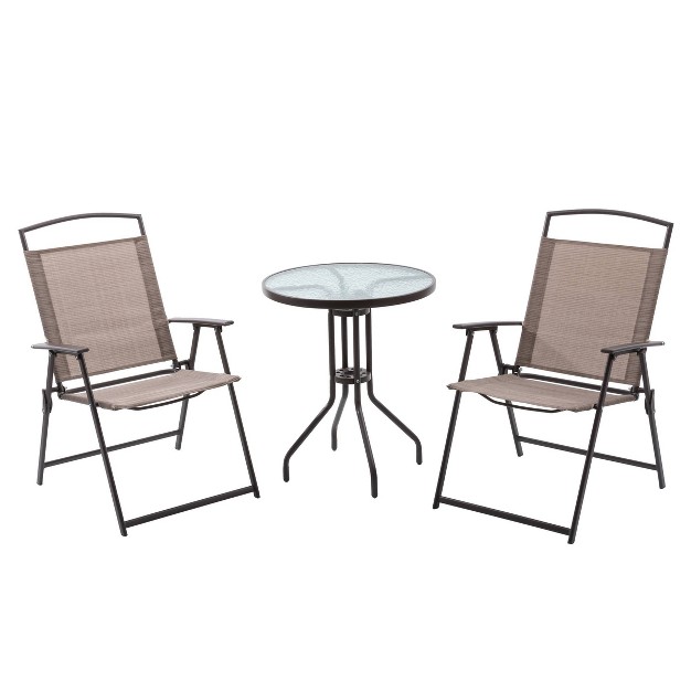 3pc Outdoor Dining Furniture Patio Bistro Set With 2 Folding Chairs amp Round Table crestlive Products