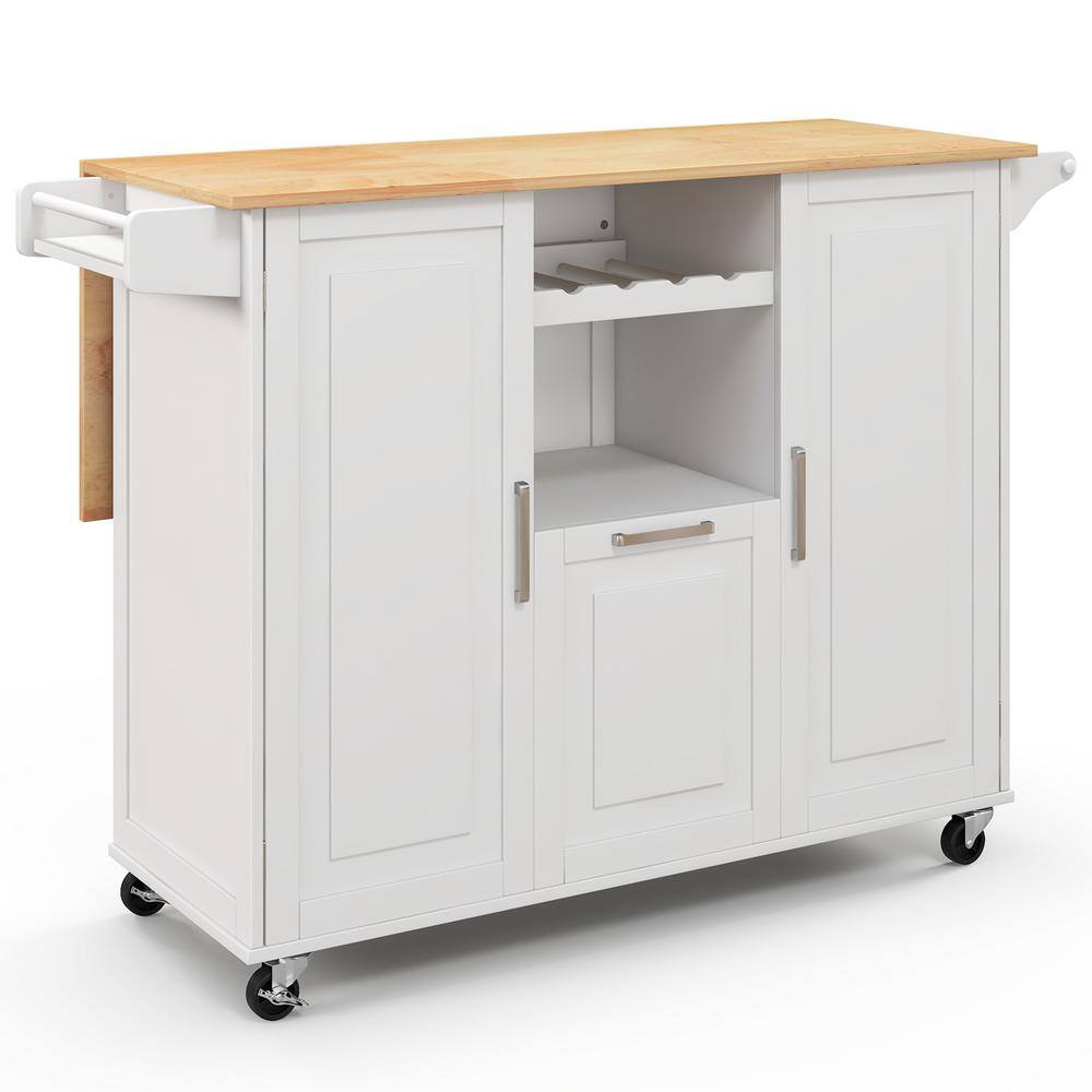 Costway Rolling Kitchen Island Utility Serving Cart with Drop Leaf Wine Rack Drawer White KC53799WH