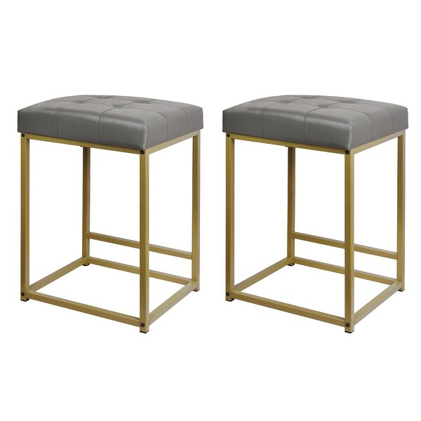 24 Inch Square Upholstered Metal Bar Stool- Set of 2